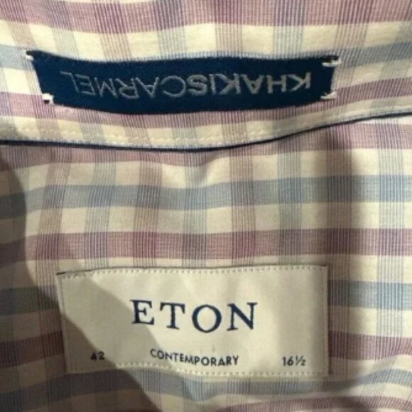 ETON CONTEMPORARY 161/2 KHAKIS CARMEL POPLIN LONG SLEEVE MENS BOTTOM DOWN BLUE - Picture 2 of 8